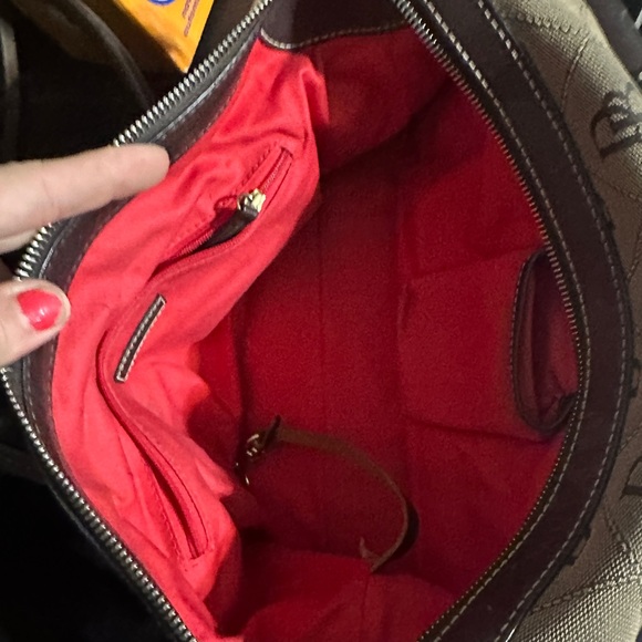 DOONEY & BOURKE Double Pocket Signature Brown Leather Doctor Handbag  Monogram - Picture 3 of 4